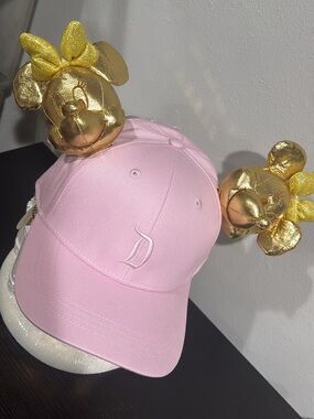 Disneyland Pink Customizable Cap with Gold Minnie Plushies - NWT!!